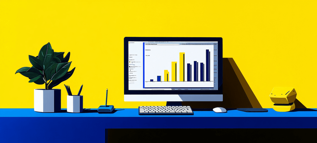 Desktop computer showing data charts